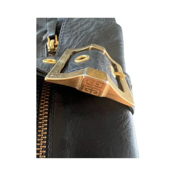 Givenchy Thigh-High Navy Leather Boots with Zippers And Buckles